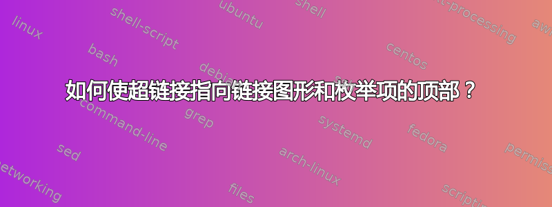 如何使超链接指向链接图形和枚举项的顶部？