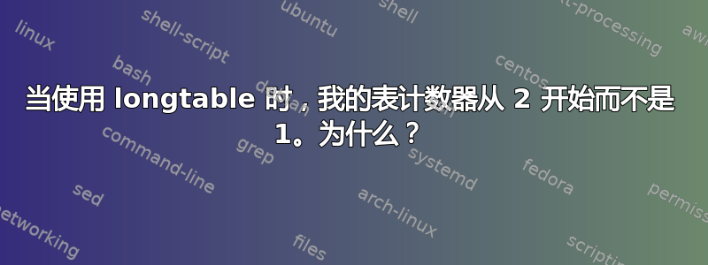 当使用 longtable 时，我的表计数器从 2 开始而不是 1。为什么？