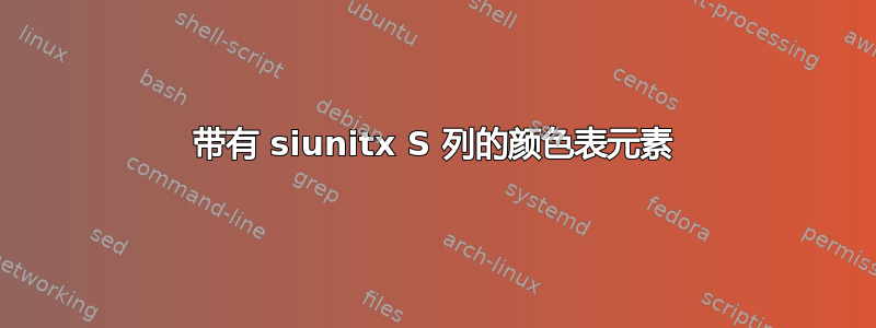 带有 siunitx S 列的颜色表元素