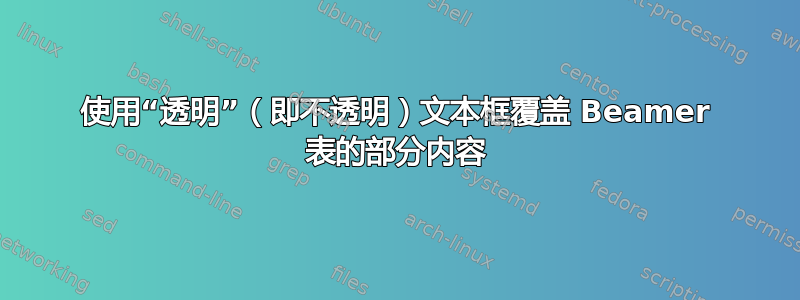 使用“透明”（即不透明）文本框覆盖 Beamer 表的部分内容