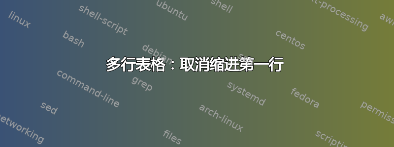 多行表格：取消缩进第一行