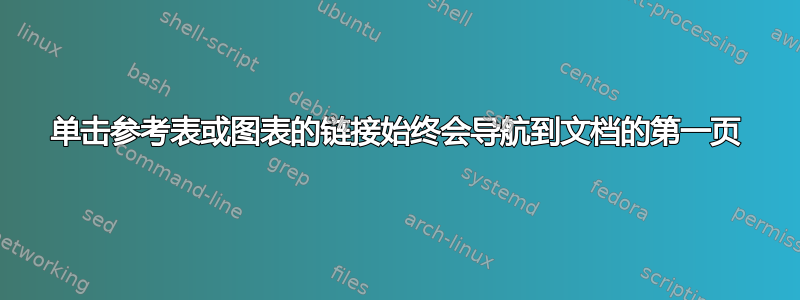 单击参考表或图表的链接始终会导航到文档的第一页