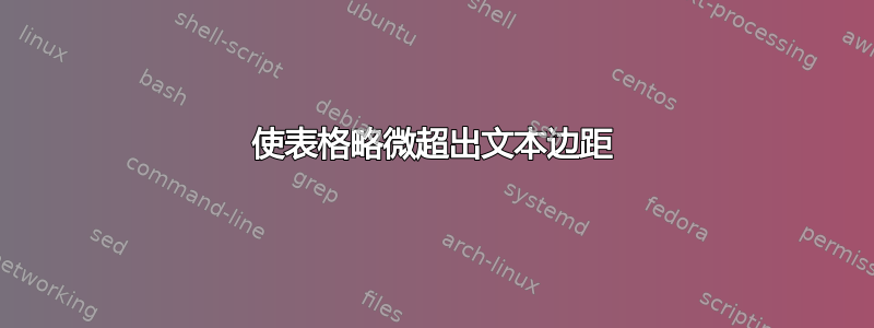 使表格略微超出文本边距