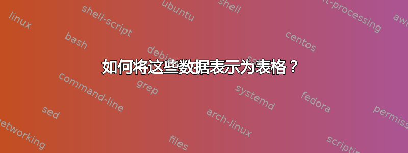 如何将这些数据表示为表格？