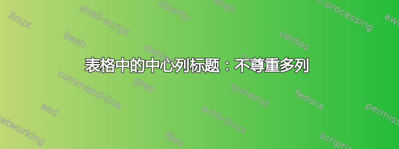 表格中的中心列标题：不尊重多列