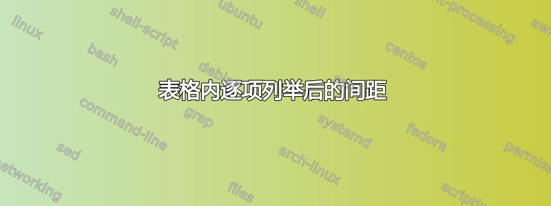 表格内逐项列举后的间距