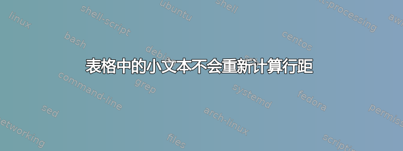 表格中的小文本不会重新计算行距