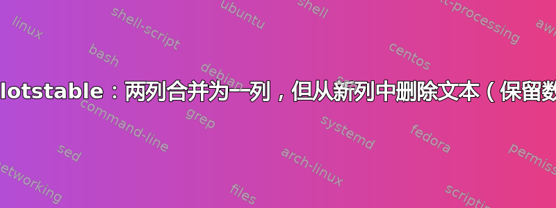 pgfplotstable：两列合并为一列，但从新列中删除文本（保留数字）