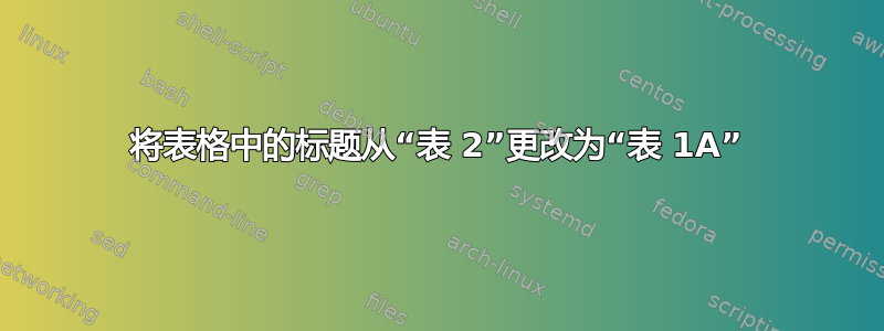 将表格中的标题从“表 2”更改为“表 1A”