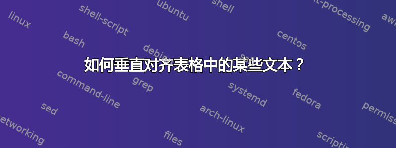 如何垂直对齐表格中的某些文本？