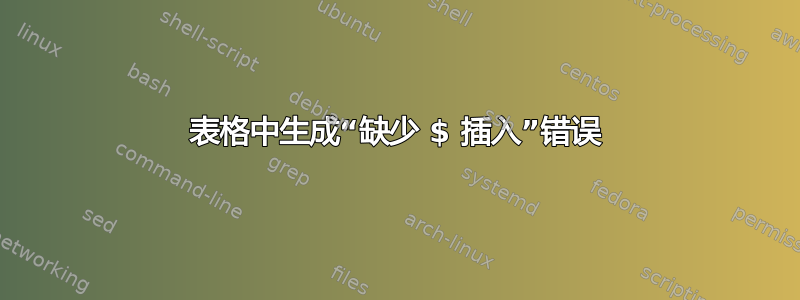 表格中生成“缺少 $ 插入”错误