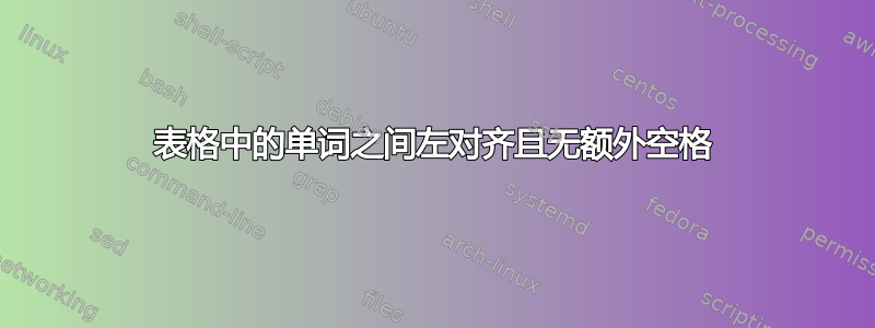 表格中的单词之间左对齐且无额外空格