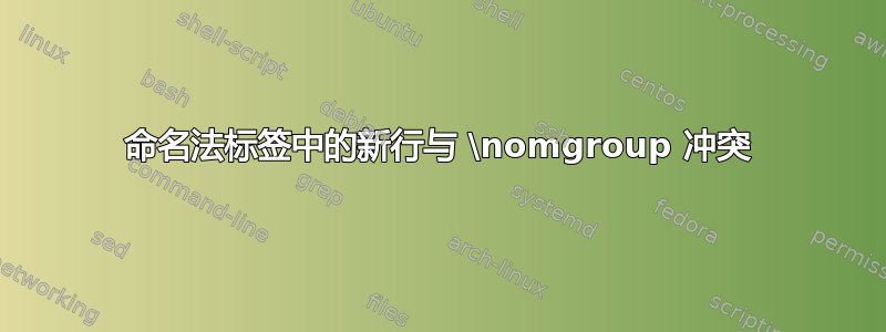 命名法标签中的新行与 \nomgroup 冲突