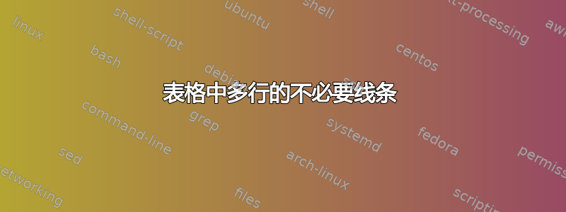 表格中多行的不必要线条