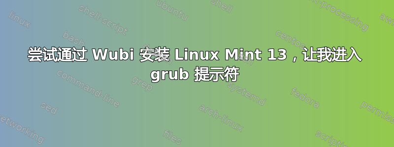 尝试通过 Wubi 安装 Linux Mint 13，让我进入 grub 提示符