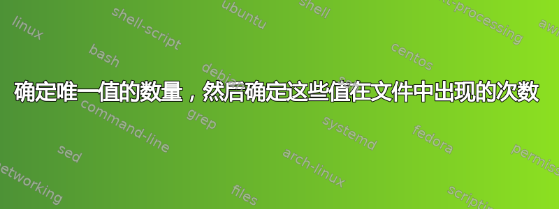 确定唯一值的数量，然后确定这些值在文件中出现的次数