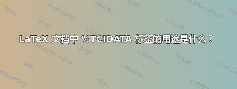 LaTeX 文档中 %TCIDATA 标签的用途是什么？