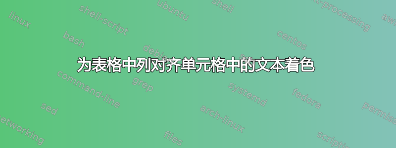 为表格中列对齐单元格中的文本着色