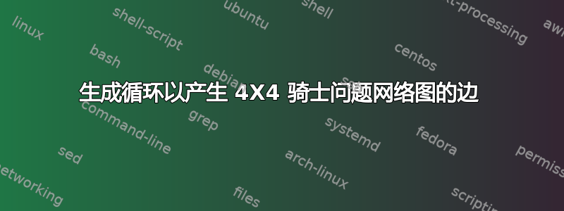 生成循环以产生 4X4 骑士问题网络图的边