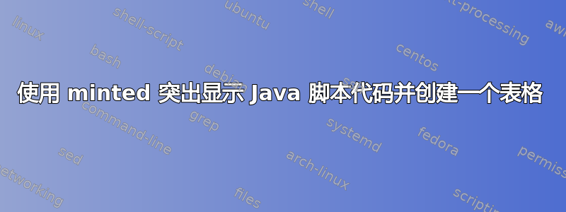 使用 minted 突出显示 Java 脚本代码并创建一个表格