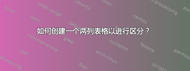 如何创建一个两列表格以进行区分？