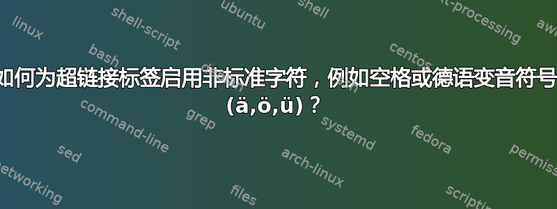 如何为超链接标签启用非标准字符，例如空格或德语变音符号 (ä,ö,ü)？