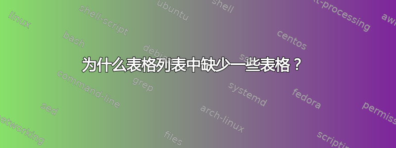 为什么表格列表中缺少一些表格？ 