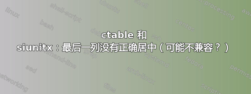 ctable 和 siunitx：最后一列没有正确居中（可能不兼容？）