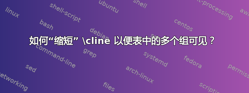 如何“缩短” \cline 以便表中的多个组可见？