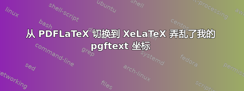 从 PDFLaTeX 切换到 XeLaTeX 弄乱了我的 pgftext 坐标