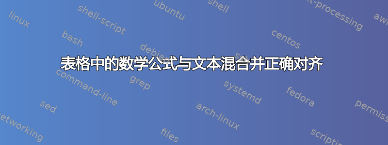 表格中的数学公式与文本混合并正确对齐