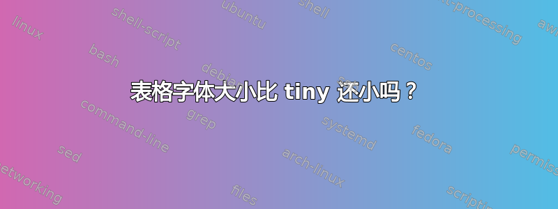 表格字体大小比 tiny 还小吗？