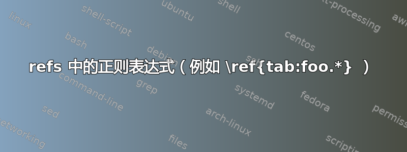 refs 中的正则表达式（例如 \ref{tab:foo.*} ）