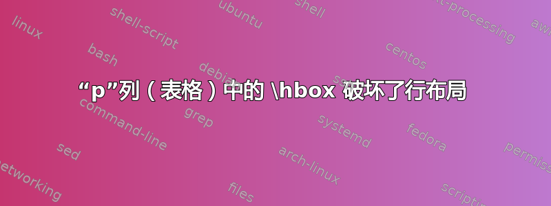 “p”列（表格）中的 \hbox 破坏了行布局