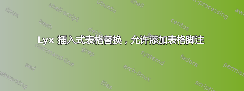 Lyx 插入式表格替换，允许添加表格脚注