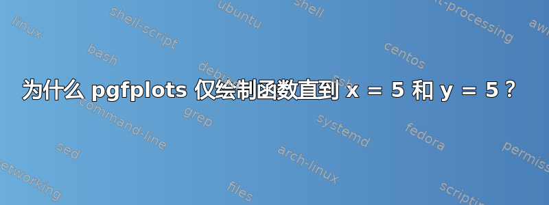 为什么 pgfplots 仅绘制函数直到 x = 5 和 y = 5？