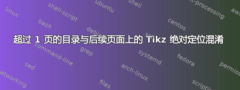 超过 1 页的目录与后续页面上的 Tikz 绝对定位混淆