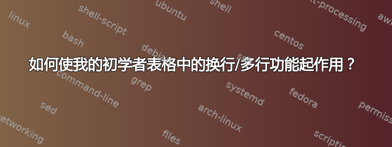 如何使我的初学者表格中的换行/多行功能起作用？