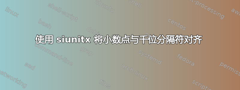 使用 siunitx 将小数点与千位分隔符对齐