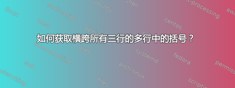 如何获取横跨所有三行的多行中的括号？