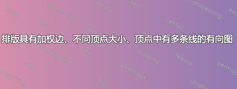 排版具有加权边、不同顶点大小、顶点中有多条线的有向图