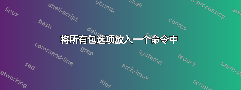 将所有包选项放入一个命令中