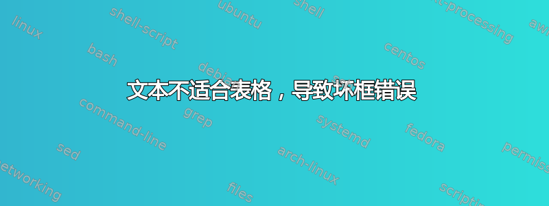 文本不适合表格，导致坏框错误