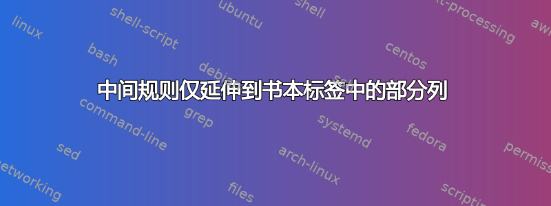 中间规则仅延伸到书本标签中的部分列