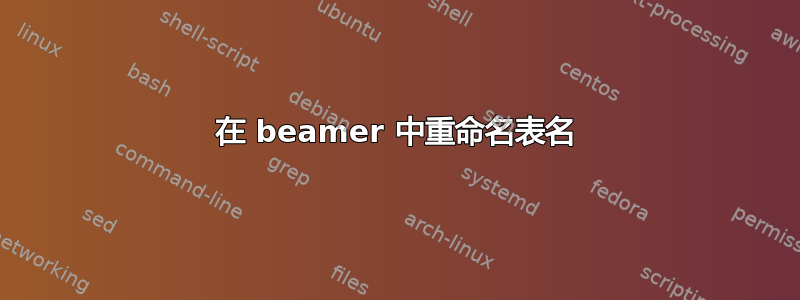 在 beamer 中重命名表名