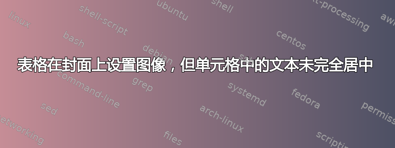 表格在封面上设置图像，但单元格中的文本未完全居中