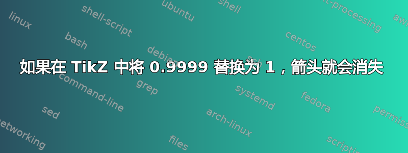 如果在 TikZ 中将 0.9999 替换为 1，箭头就会消失