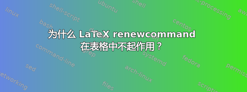 为什么 LaTeX renewcommand 在表格中不起作用？