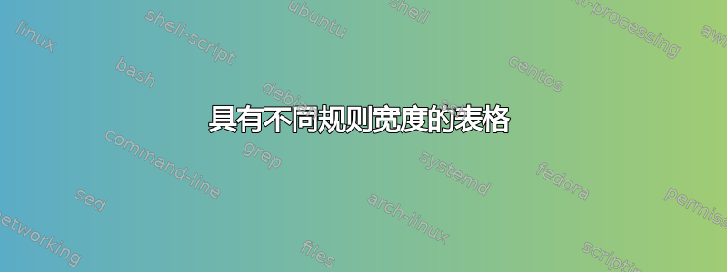 具有不同规则宽度的表格