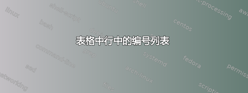 表格中行中的编号列表